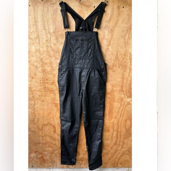 3x1 Black Denim Waxed Shiny Skinny Overalls - Picture 2 of 16